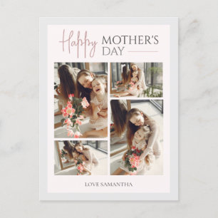 Simple Elegant Pink Four photo Happy mothers Day Holiday Postcard