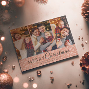 Simple Elegant Pink Frame 3 Photo Christmas Holiday Postcard
