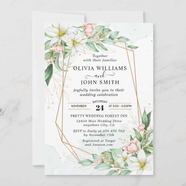 Simple Elegant Pink Geometric Floral - 002 Invitat Invitation (Front)