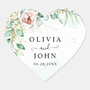 Simple Elegant Pink Geometric Floral Greenery Heart Sticker