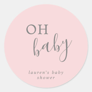 Simple Elegant Pink Girl Oh Baby Shower Favour Classic Round Sticker