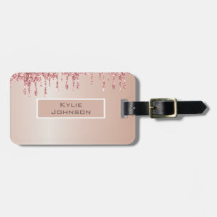 Simple elegant Pink Glitter Cute Personalised Name Luggage Tag