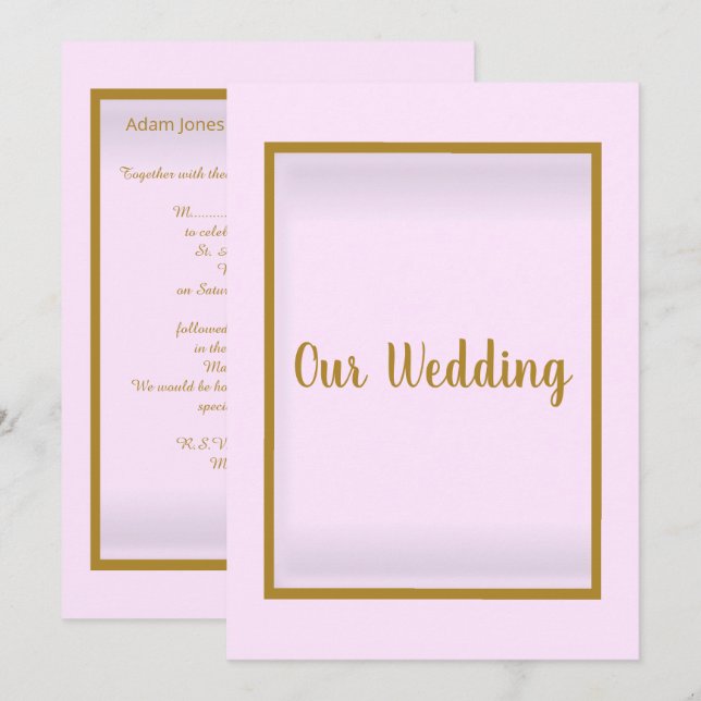 Simple & Elegant Pink Gold Border Wedding Invitation (Front/Back)