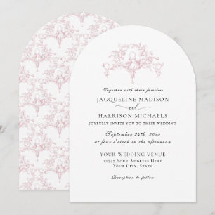 Simple Elegant Pink n White French Toile Doves Art Invitation