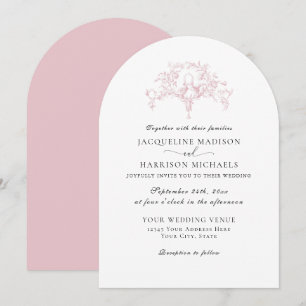 Simple Elegant Pink n White French Toile Doves Invitation