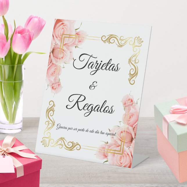 Simple Elegant Pink Rose Gold Floral Quinceañera Pedestal Sign (Creator Uploaded)
