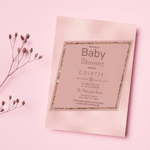 Simple Elegant Pink Rose Gold Glitter Baby Shower Invitation Postcard