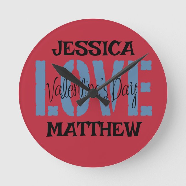 simple elegant pink valentine, Sweet for couple  Round Clock (Front)