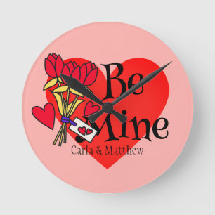 simple elegant pink valentine, Sweet for Crush Round Clock