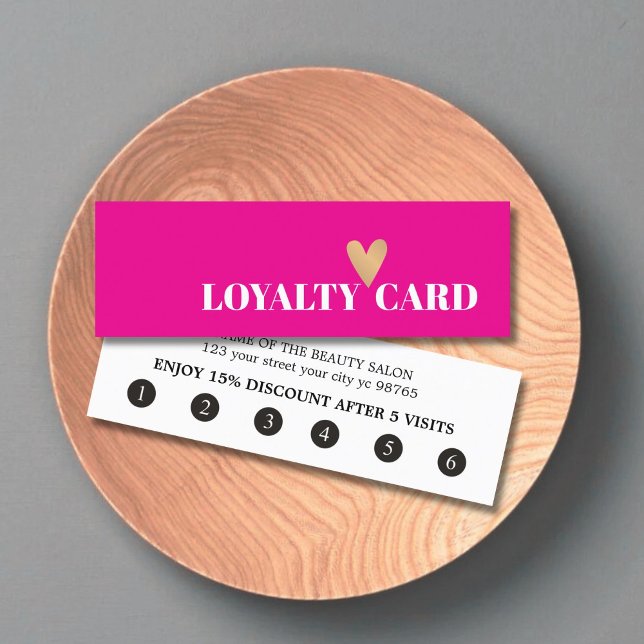 Simple Elegant Pink White Faux Gold Heart Loyalty Card (Creator Uploaded)