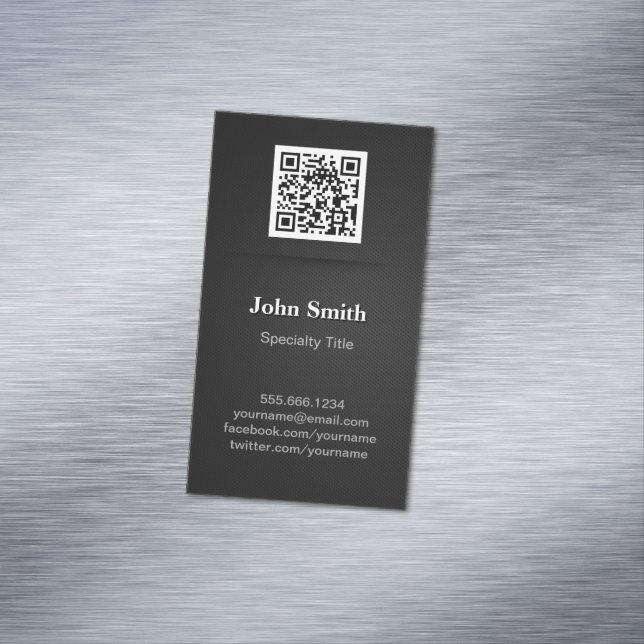 Simple Elegant Plain Black - Professional QR Code Magnetic Business Card (In Situ)
