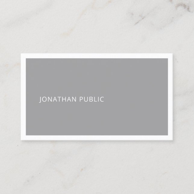 Simple Elegant Plain Professional Grey White Cool Business Card (Front)