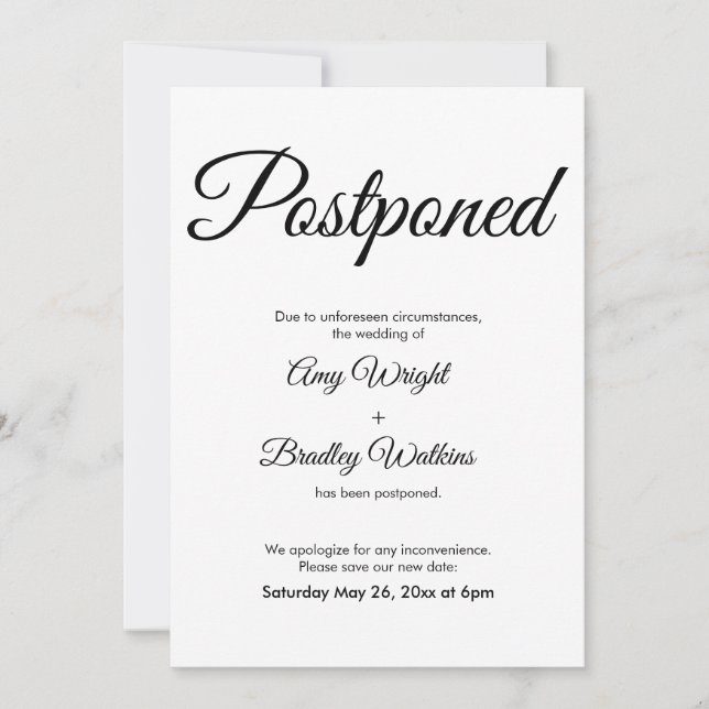 Simple Elegant Postponed Wedding Announcement (Front)