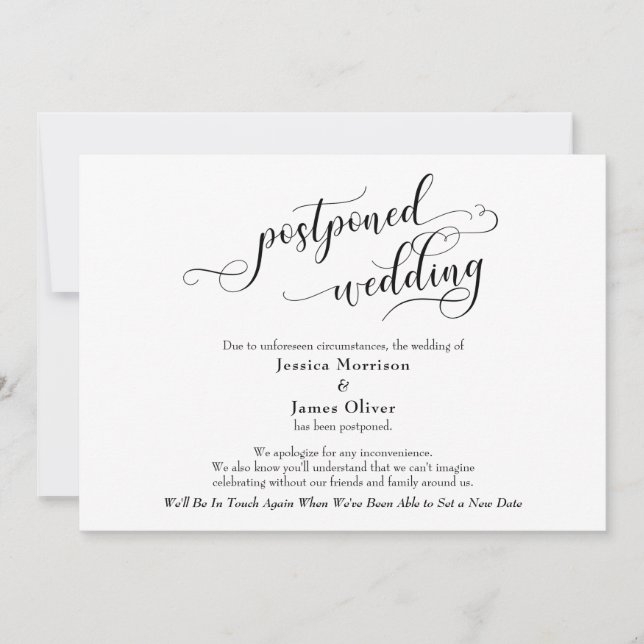 Simple Elegant Postponed Wedding Announcement Card (Front)