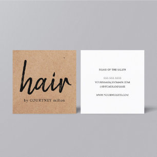 Simple Elegant Printed Kraft Black Hair Stylist Square Business Card