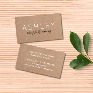 Simple Elegant Printed Kraft White Hairstylist Business Card