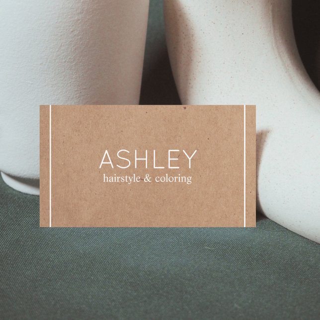 Simple Elegant Printed Kraft White Hairstylist  Business Card (Creator Uploaded)