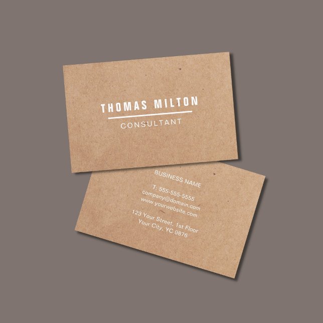 Simple Elegant PRINTED Kraft White Line Consultant Business Card (Creator Uploaded)