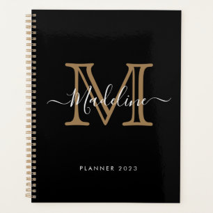 Simple Elegant Professional Black Gold Monogram Planner