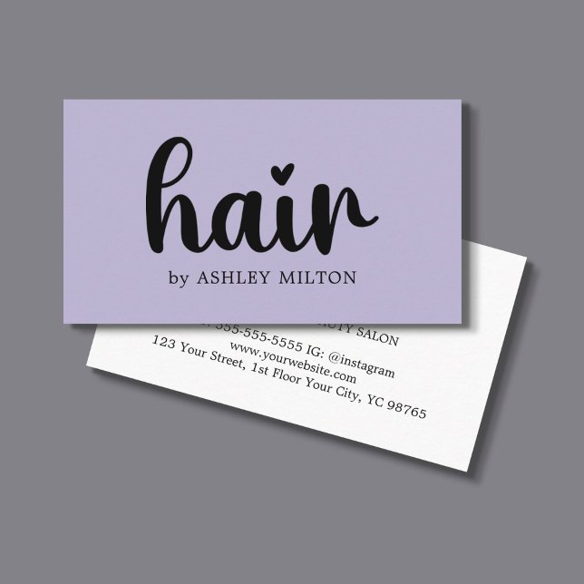 Simple Elegant Purple Bold Black Hair Stylist Business Card (Creator Uploaded)