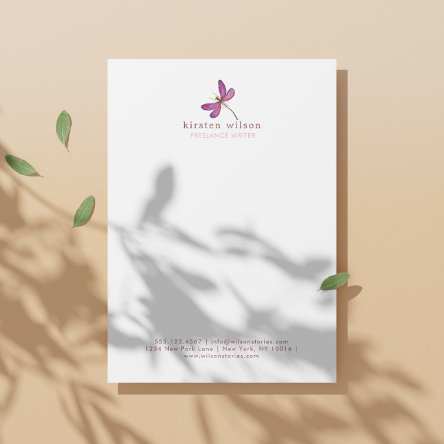 Simple & Elegant Purple Dragonfly Letterhead (Creator Uploaded)