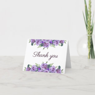 Simple Elegant Purple Floral Wedding Thank You Card