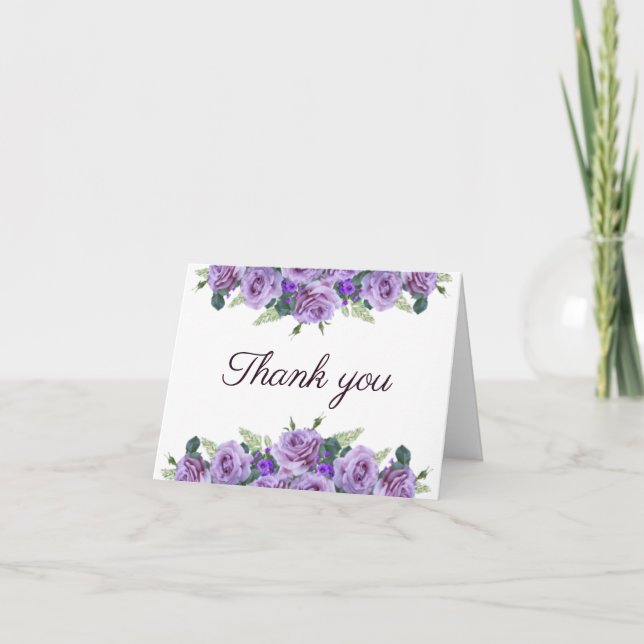Simple Elegant Purple Floral Wedding  Thank You Card (Front)