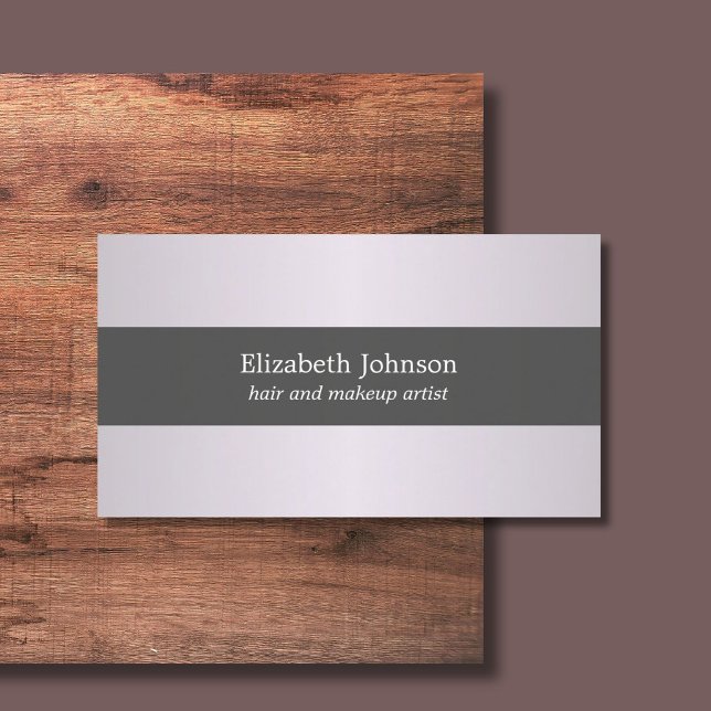 Simple Elegant Purple Grey Striped Hair & Makeup Business Card (Creator Uploaded)
