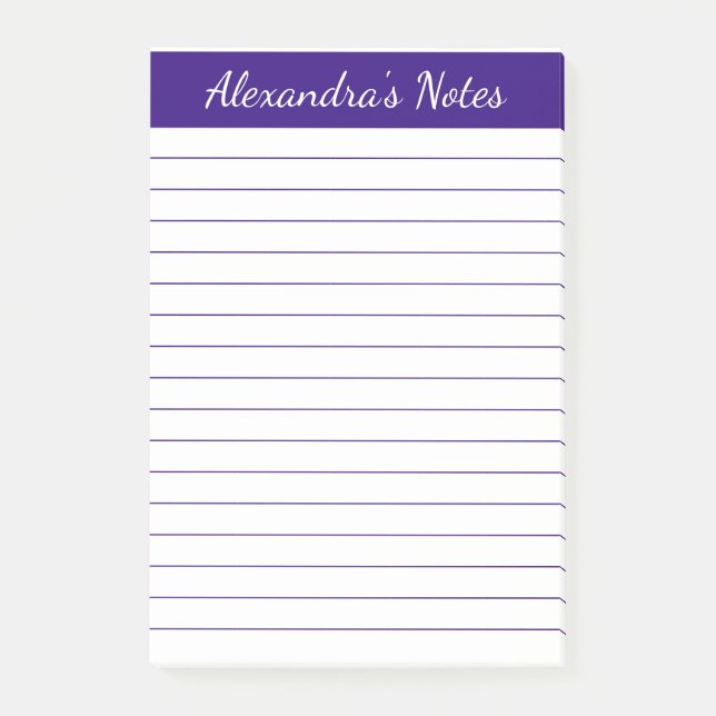 Simple Elegant Purple Lined Personalised Post-it Notes (Front)