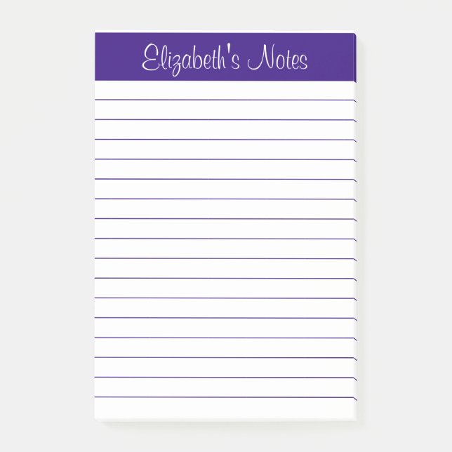 Simple Elegant Purple Lined Personalised Post-it Notes (Front)