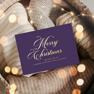 Simple Elegant Purple Merry Christmas Gold Foil Holiday Card