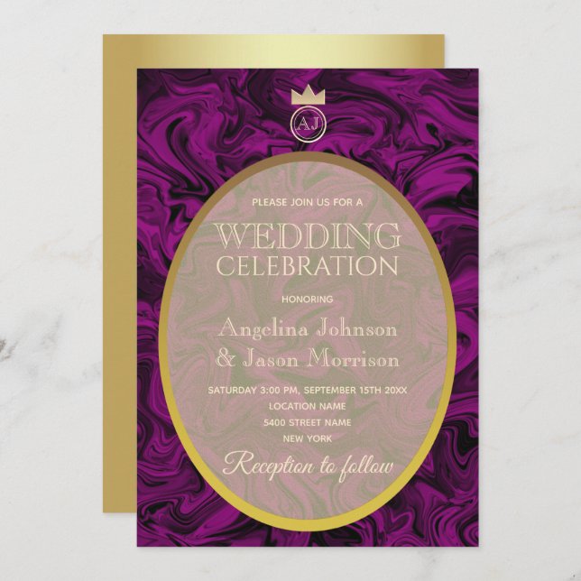 Simple Elegant Purple Wedding Invitation (Front/Back)