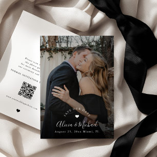 Simple elegant QR code photo black wedding Save The Date