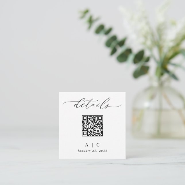 Simple Elegant QR Code Wedding Details Enclosure Card (Standing Front)