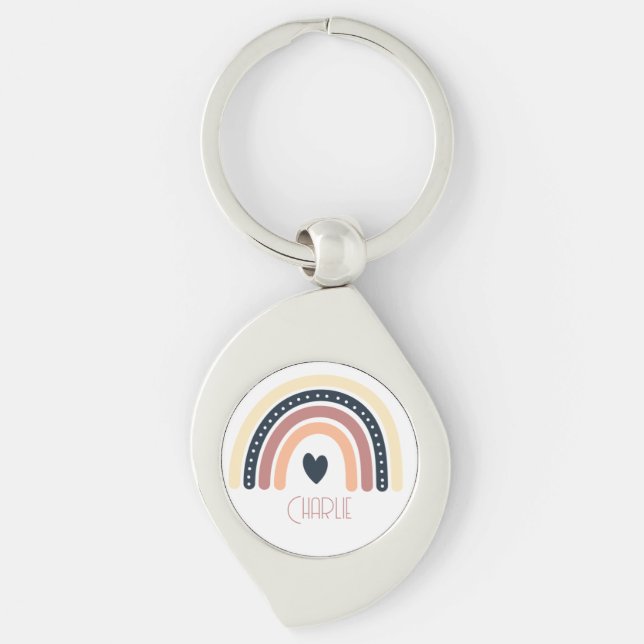 SIMPLE ELEGANT RAINBOW BOHO PERSONALIZED KEY RING (Front)