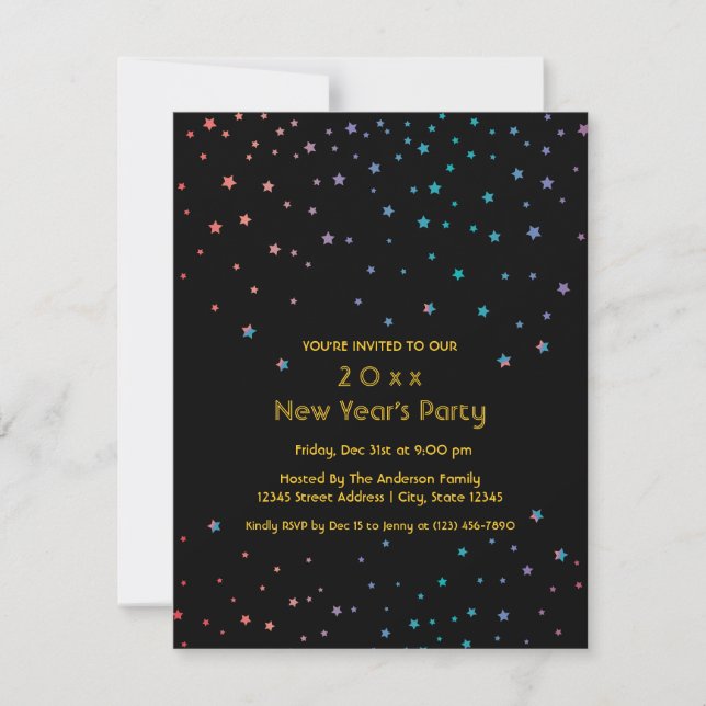 Simple Elegant Rainbow Stars New Year's Eve Party Invitation (Front)