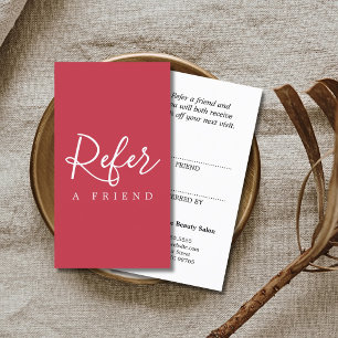 Simple Elegant Red and White Salon Referral Card