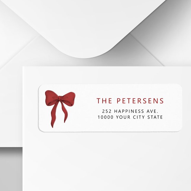 Simple elegant red bow holiday return address label (Creator Uploaded)
