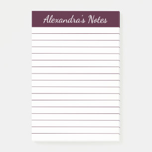 Simple Elegant Red Brown Lined Personalised Post-it Notes