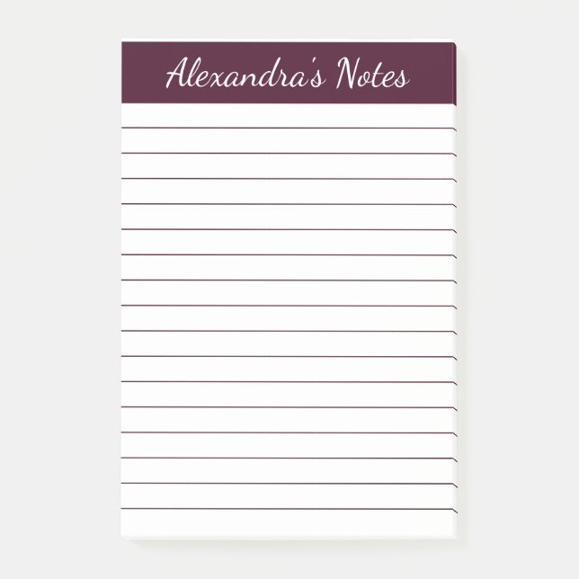 Simple Elegant Red Brown Lined Personalised Post-it Notes (Front)