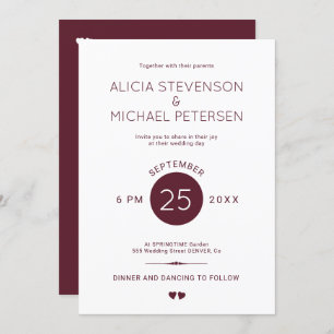 Simple elegant red burgundy and white wedding invitation