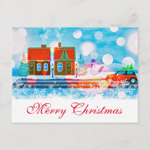 Simple Elegant Red Decor Snow Merry Christmas Holiday Postcard