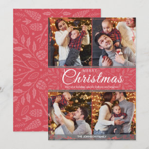 Simple Elegant Red Frame 4 Photo Christmas Holiday Card