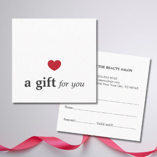 Simple Elegant Red Heart White Beauty Salon Square Business Card