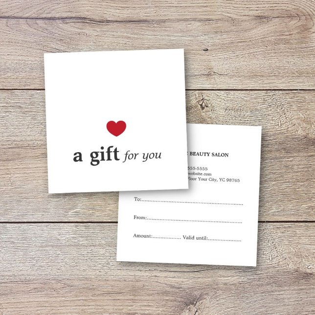Simple Elegant Red Heart White Beauty Salon Square Business Card (Creator Uploaded)