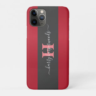 Simple Elegant Red Maroon Metal monogrammed Name iPhone 11 Pro Case