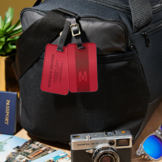 Simple Elegant Red Maroon Metal monogrammed Name Luggage Tag