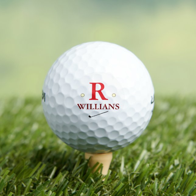 Simple Elegant Red Monogram Golf Balls (Insitu Tee)