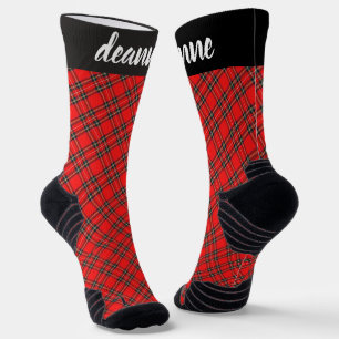 Simple Elegant Red Plaid Christmas Family Socks