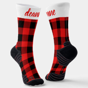 Simple Elegant Red Plaid Christmas Family Socks
